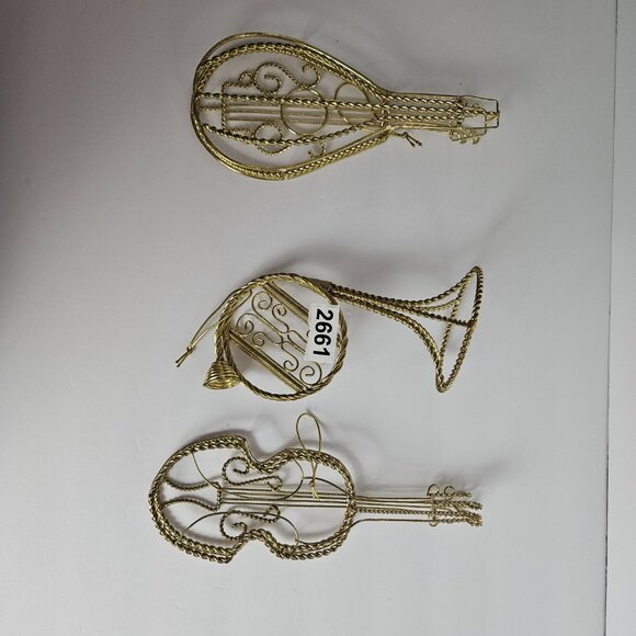 Set of 3 Vtg Gold-Tone Wire Musical Instruments French Horn, Mandolin, Violin - Picture 11 of 11